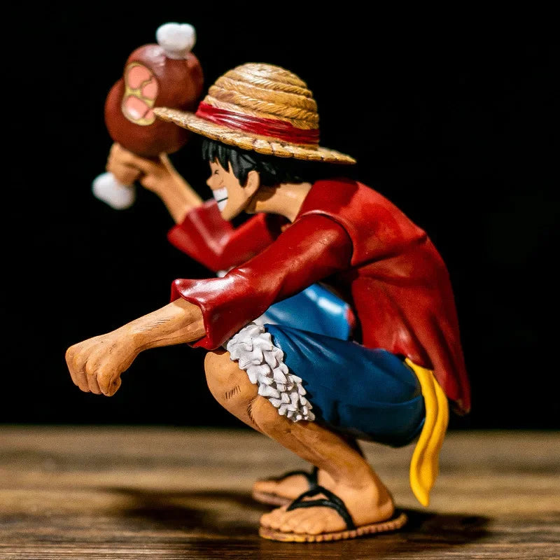 One Piece Straw‑Hat Luffy Collectible Figure, Squat Pose With Meat Bone PVC Statue Model, Desktop Decor, Anime Fan Gift