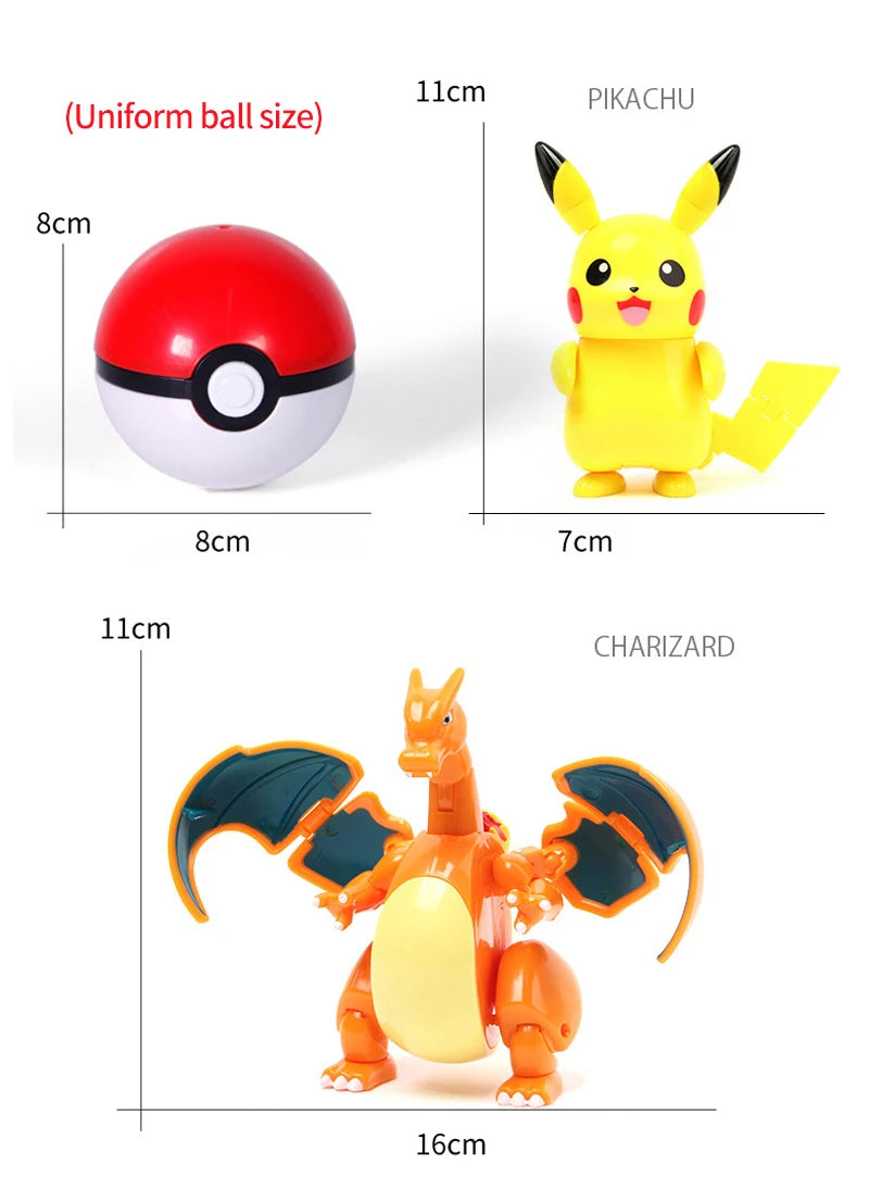Pokemon ball deform Figure Pikachu Charizard Venusaur Blastoise Gyarados Solgaleo Lunala Action Figurine pokeball poke child Toy