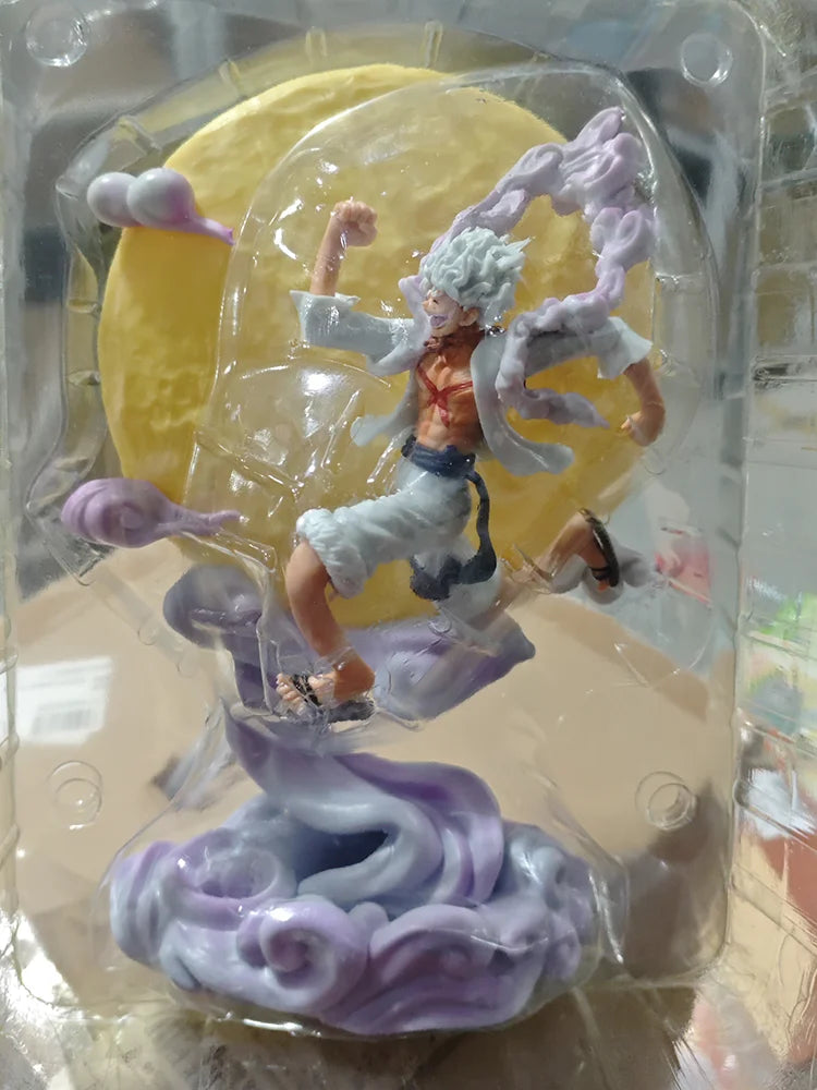 New 26cm One Piece Anime Periphery Figure Moon Nika Luffy Gear 5 With Moon Light Action Figure Gk Statue Model Home Decorations