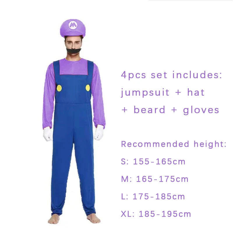 Luigi Super Brother Maris Game Cosplay Costume Funny Super Bros Adult Jumpsuit Anime Men's Halloween Dress