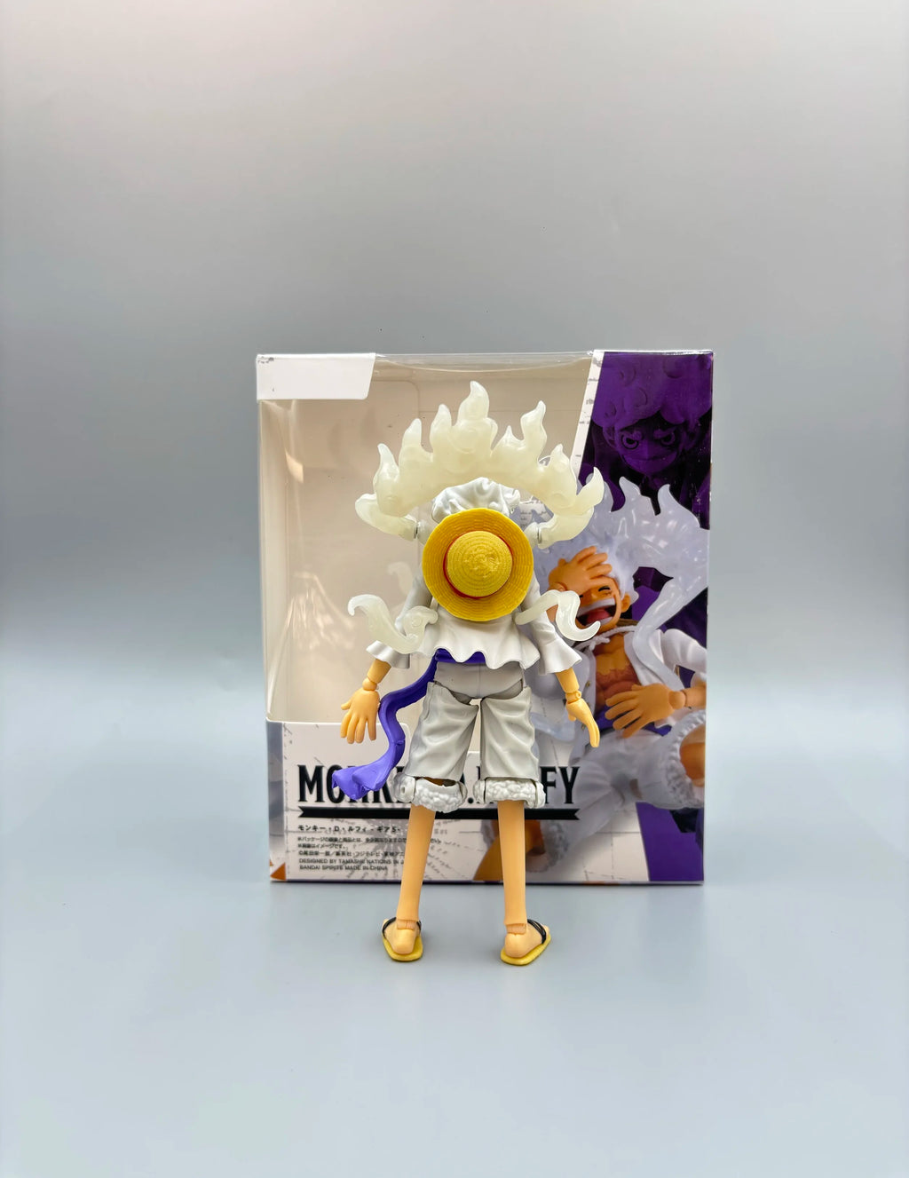Bandai One Piece Luffy Gear 5 Nika Action Figure; Sun God White Hair Luffy with Multiple Replaceable Hands and Expressions; Boxe