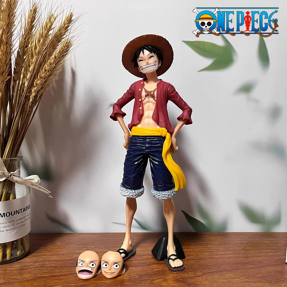 Hot 28cm One Piece Anime Figure Confident Smiley Luffy Three Form Face Changing Doll Action Figurine Model Toy’s Kits