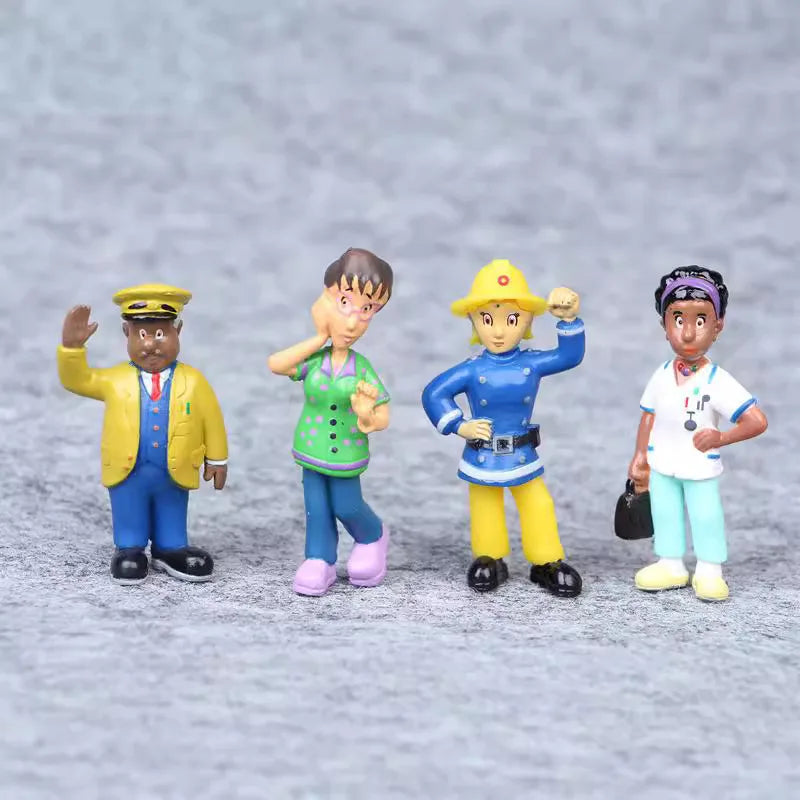 12Pcs/set Fireman Sam Cartoon Anime Fire Fighting Figure Cosplay PVC Model Doll Toys Boy Girl Toy for Kids Birthday Xmas Gift