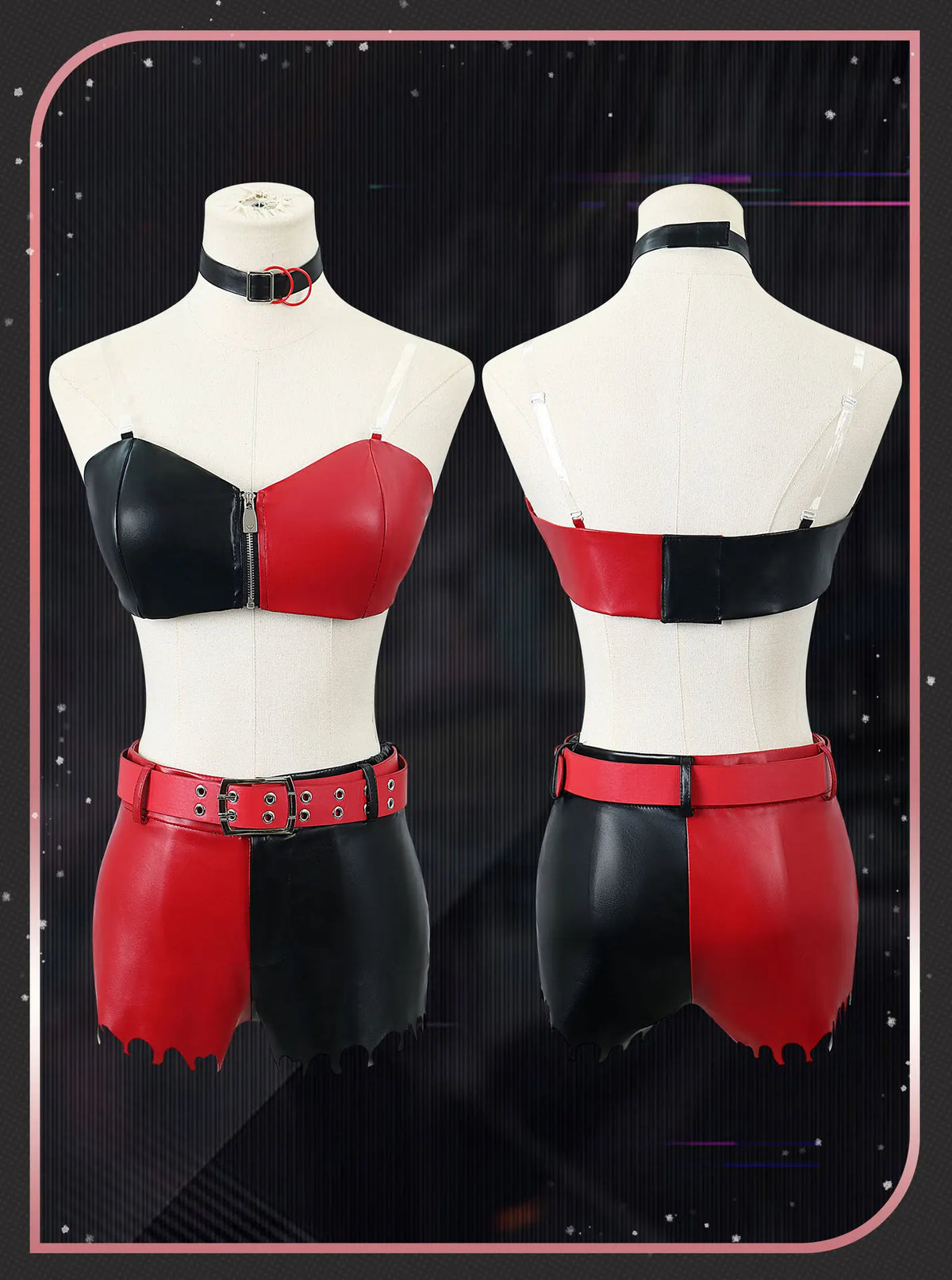 Suicide Anime Quinn Cosplay Costume Wig Faux Leather Jacket With Hats Shorts Bra Choker Gloves Belt Daily Wear Halloween