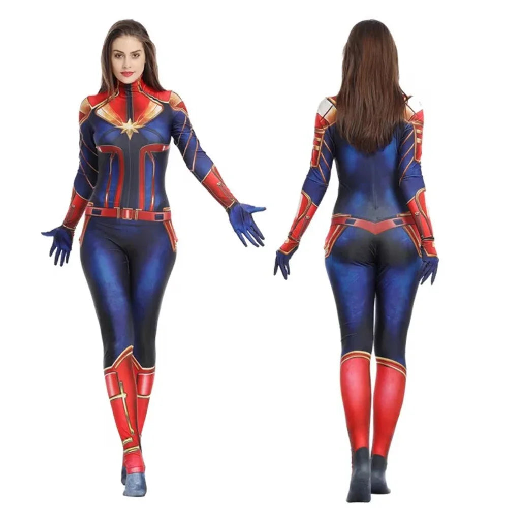 Movie Captain Cosplay Costume Women Superhero Cos Stage Jumpsuit Halloween Carnival Role Play Party Zentai Kids Adult bodysuit