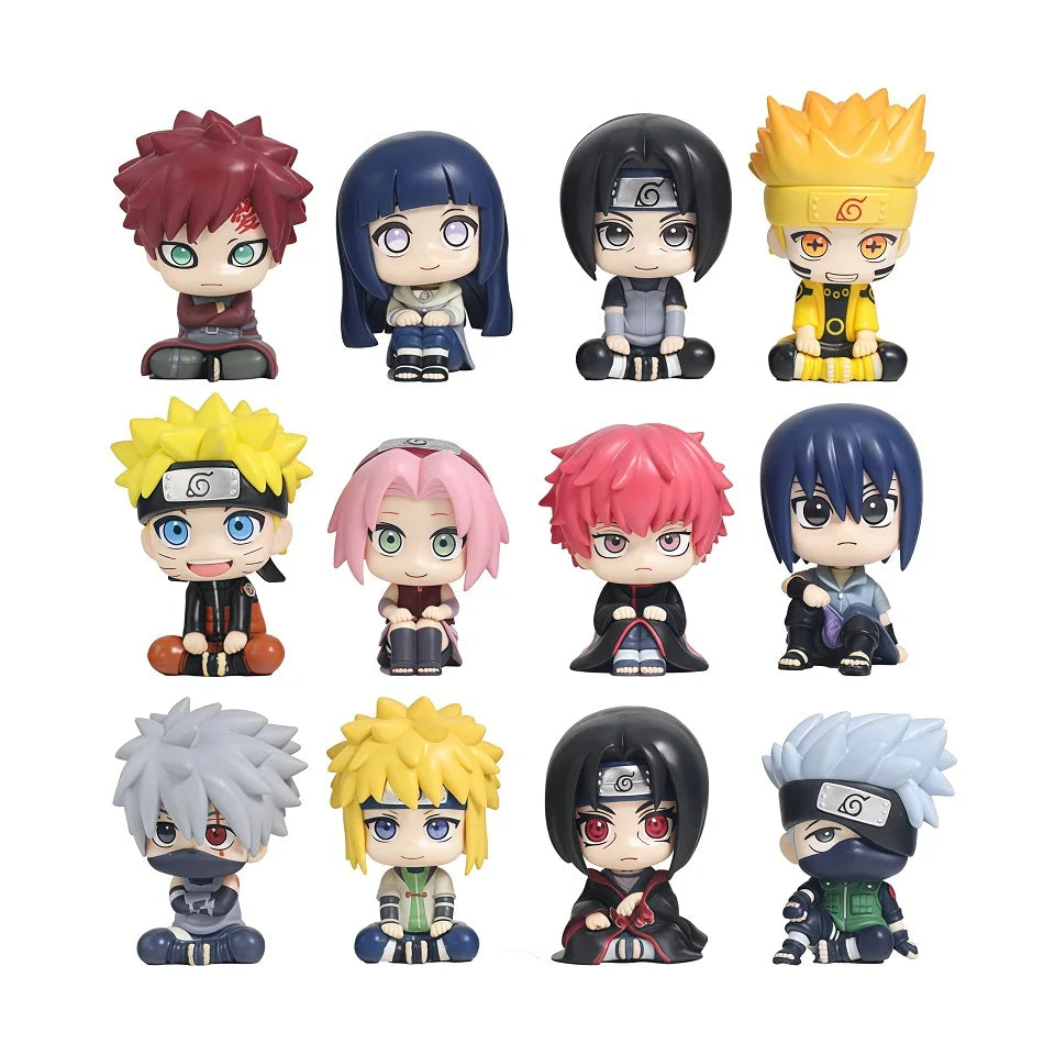 Naruto Chibi Figures Q Version Sitting Anime Figurines Sasuke Itachi Kakashi Gaara Hinata Sakura Collectible Desk Decor Gift