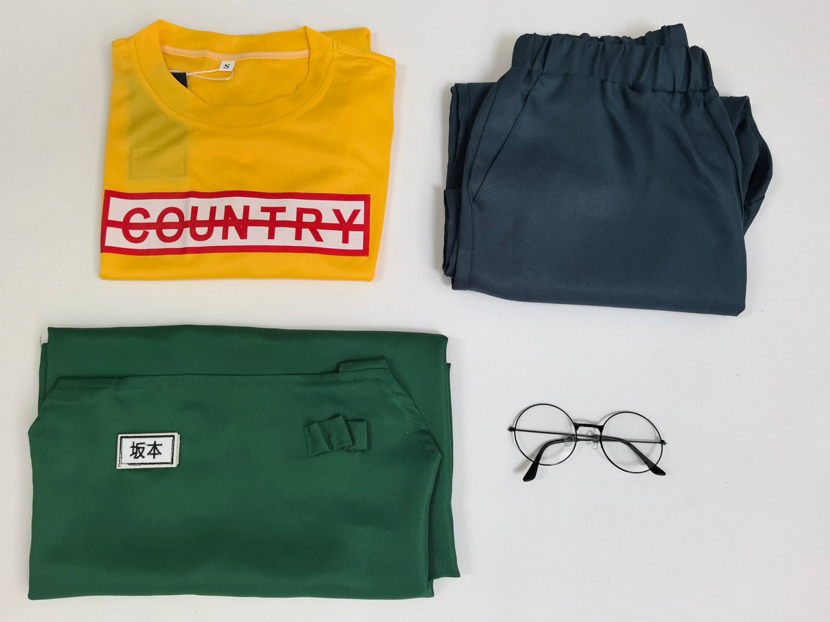 Anime Sakamoto Days Taro Sakamoto Cosplay Costume Yellow Retired T-Shirt Green Apron Glasses Halloween Party Suit For Men