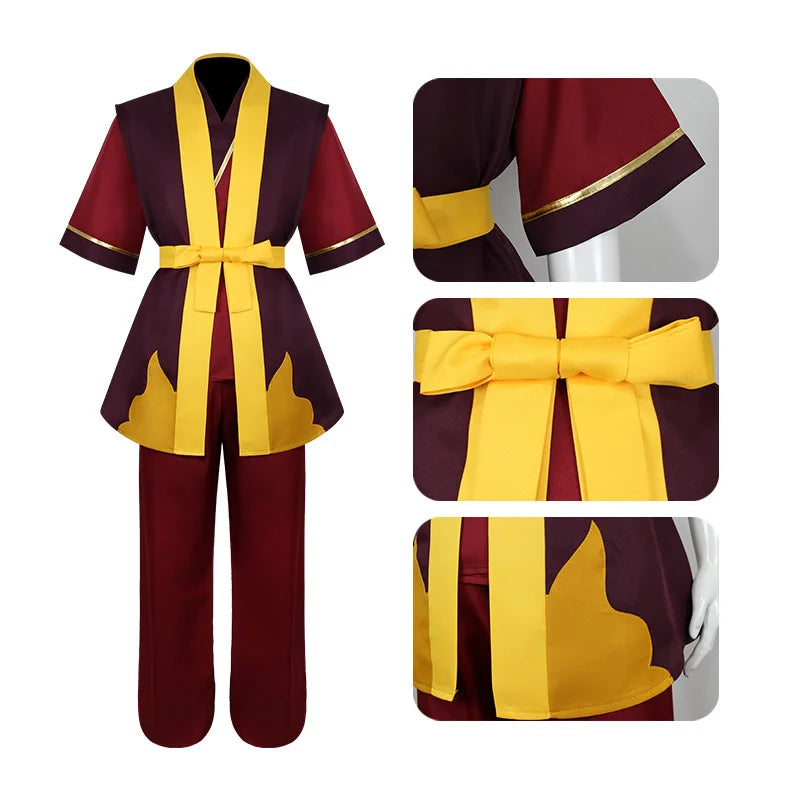 Avatar The Last Airbender Prince Zuko Cosplay Costume Anime Red Costume Black Wig Man Women Adult Clothes for Halloween Parties