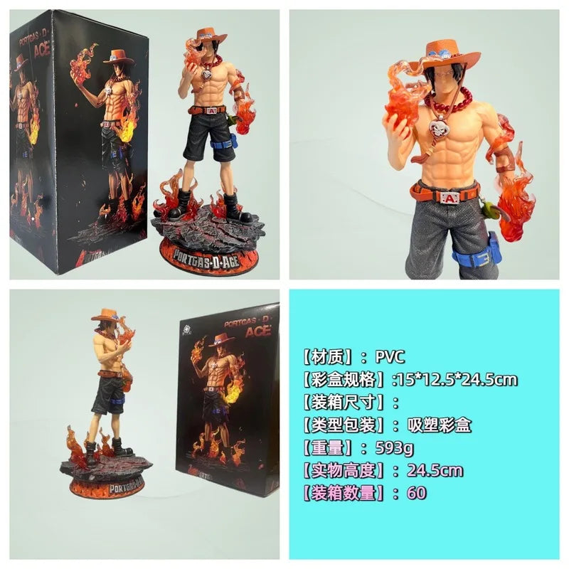 24.5cm New One Piece Ace Gk Fantasy Third Anniversary Super Huge Collect Figures Trendy Statue Anime Decoration Christmas Gift