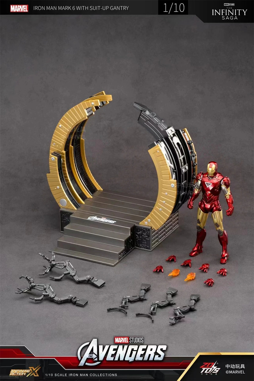 ZD Toys Iron Man MK6 With Suit-up Gantry MK4 With Suit-up Gantry Action Figure Iron Patriot Adult Collection Figure Gift