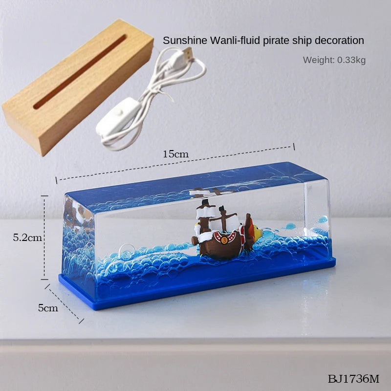Thousand Sunny Floating Ship Fluid Liquid Barco Ship Going Merry One Piece Floating Boat Desk Decoration House Decor Toy Gift