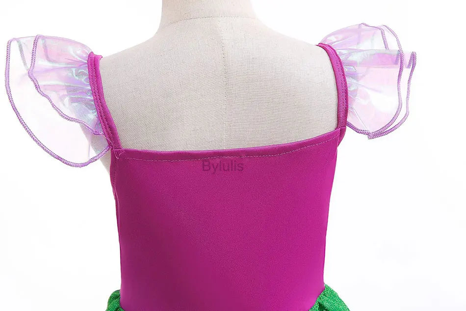 Little Mermaid Ariel Costume Princess Dress for Girls Short Sleeve Tulle Cosplay Halloween Carnival Birthday Party Clothes
