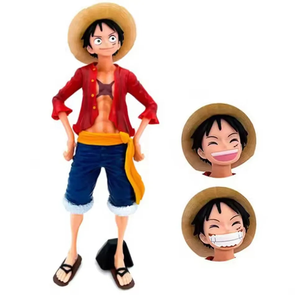Hot 28cm One Piece Anime Figure Confident Smiley Luffy Three Form Face Changing Doll Action Figurine Model Toy’s Kits