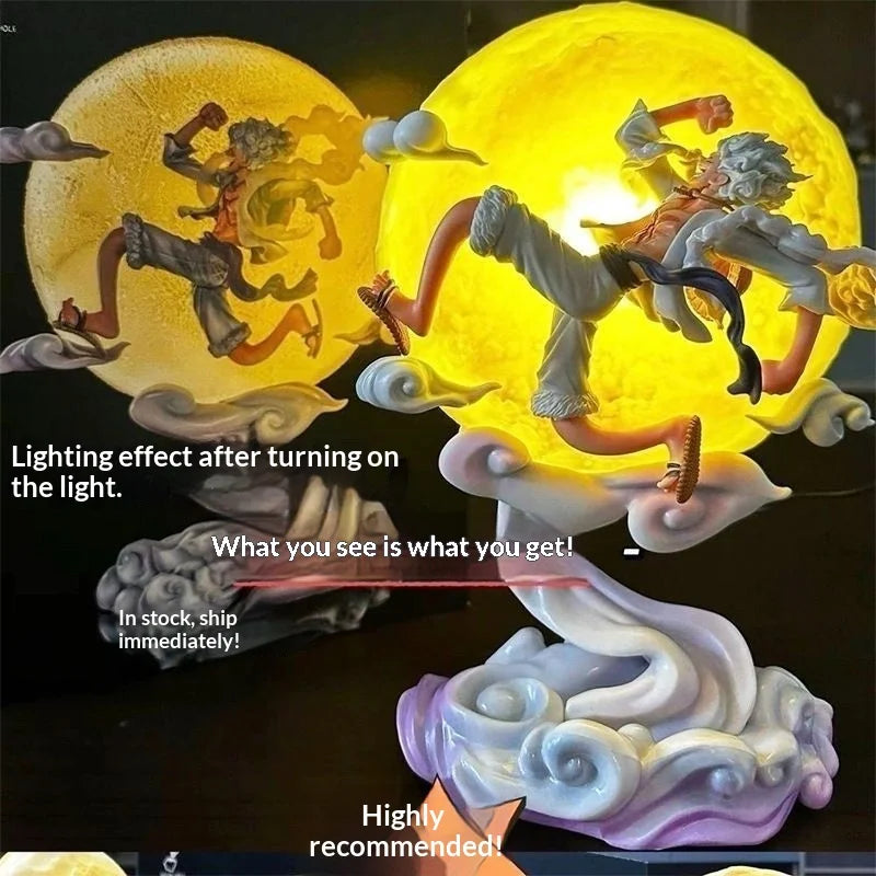 New 26cm One Piece Anime Periphery Figure Moon Nika Luffy Gear 5 With Moon Light Action Figure Gk Statue Model Home Decorations