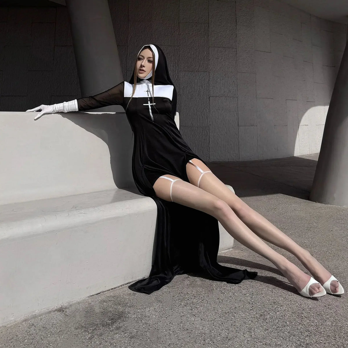New Anime Cosplay Costume Sexy Nun Dress Women Fancy Gothic Robe Long Black Uniform Adult Party Carnival Themed Events