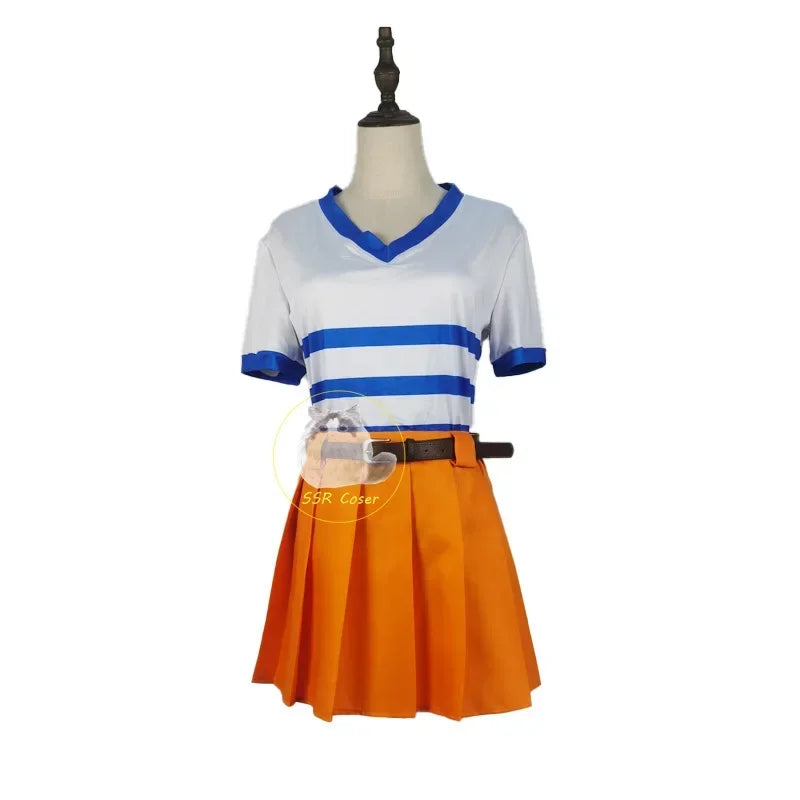 Movies Anime Nami Cosplay Costume Nami Uniform Shirt Skirt Nami Wig Halloween Party Performance Wear Clothing Womens