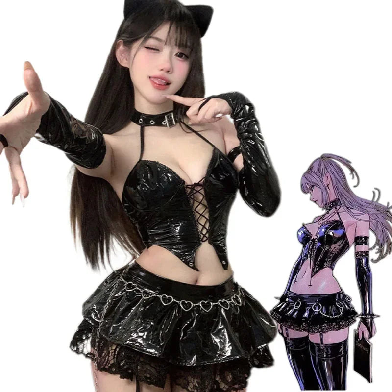 Anime Devil's City Queen Misa Unifrom Costume Cyber Punk PU Leather Outfits Costumes Women Sexy Halloween Cosplay