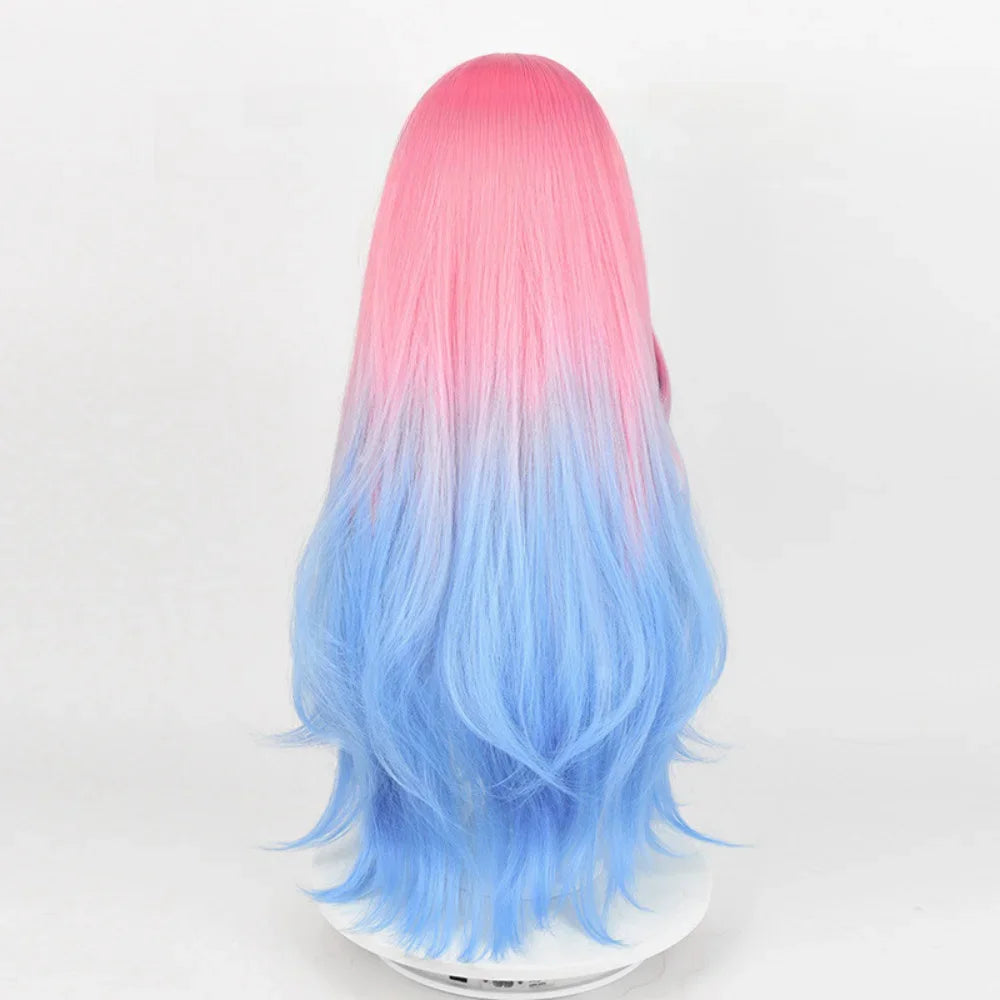 Mizi Cosplay Costume Anime Alien Stage Cosplay Costume Pink Gradient Blue Purple long hair Stage costume Velvet Dress