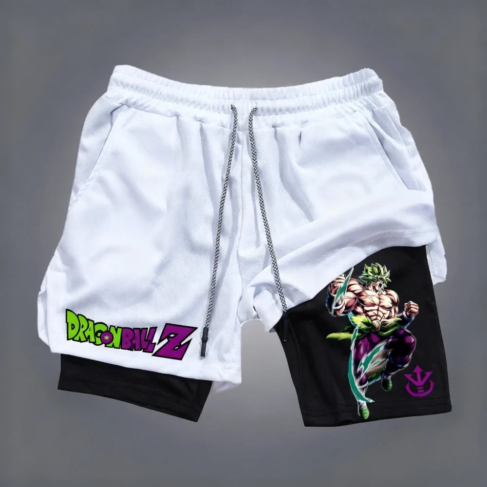 Dragon Ball Men's Double-layer Shorts Broly Summer Anime Fake Two-piece Sports Fitness Quick-drying Shorts Trendy Y2k Pants