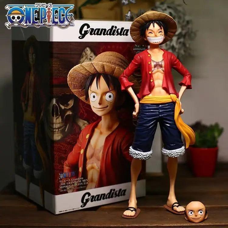 Hot 28cm  One Piece Anime Figure Confident Smiley Luffy Three Form Face Changing Doll Action Figurine Model Toys  Kits