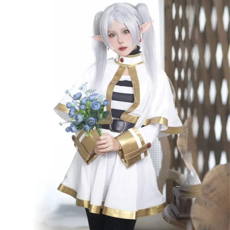 Sousou No Frieren Cosplay Costume Wig Shoes Anime Figures Magician Dress Elf Ear Halloween Party Charistmas for Women