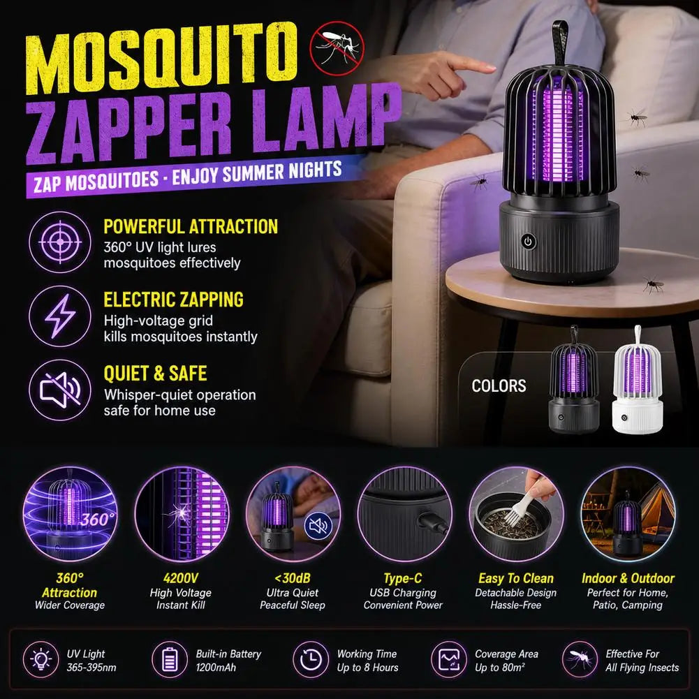 Electric Mosquito Killer Lamp Portable UV Light Bug Zapper USB Insect Fly Trap Quiet For Home Bedroom Outdoor Camping