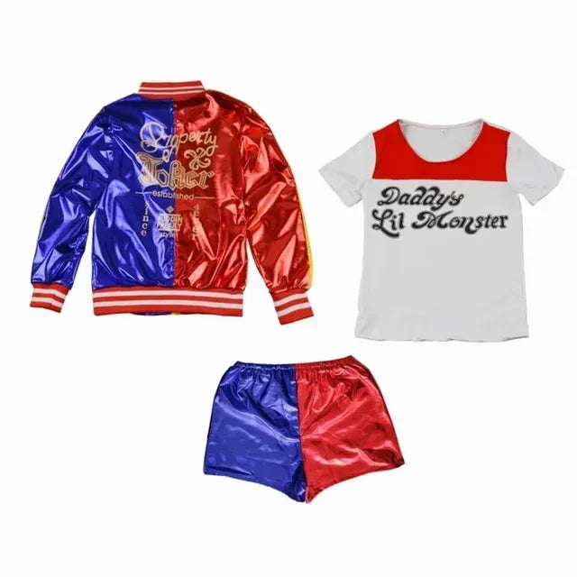 Harley Costumes Cosplay Suicide Quinzel Kids Girls Quinn Squad T Shirt Joker Jacket Halloween Costume