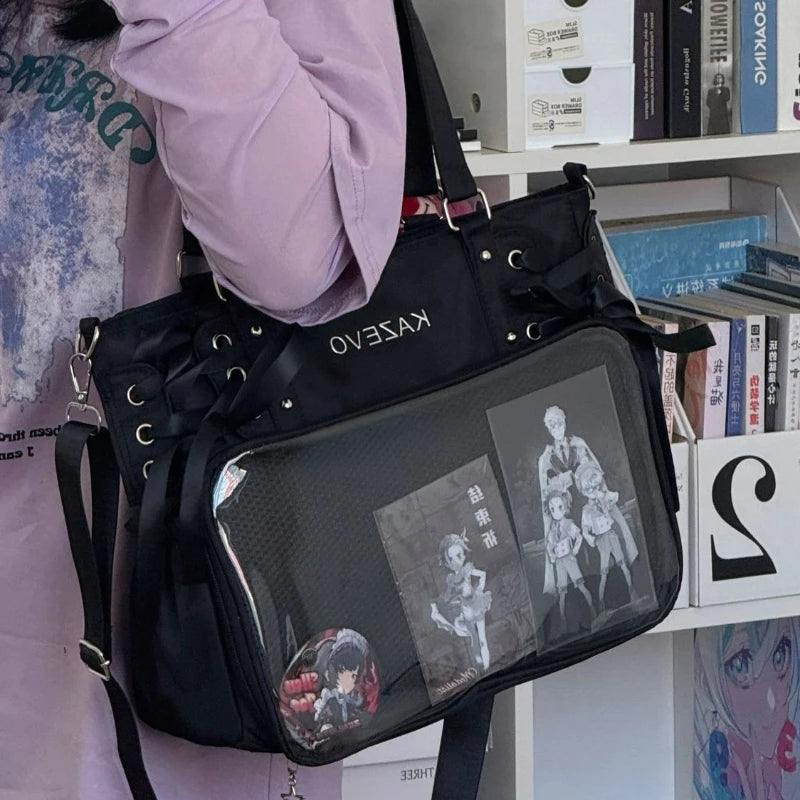 Japanese Harajuku Sweet Girl Ribbon Ulzzang Ita Bag Y2K Large Capacity Tote Bag Women Preppy Style Jk Uniform Shoulder Bag