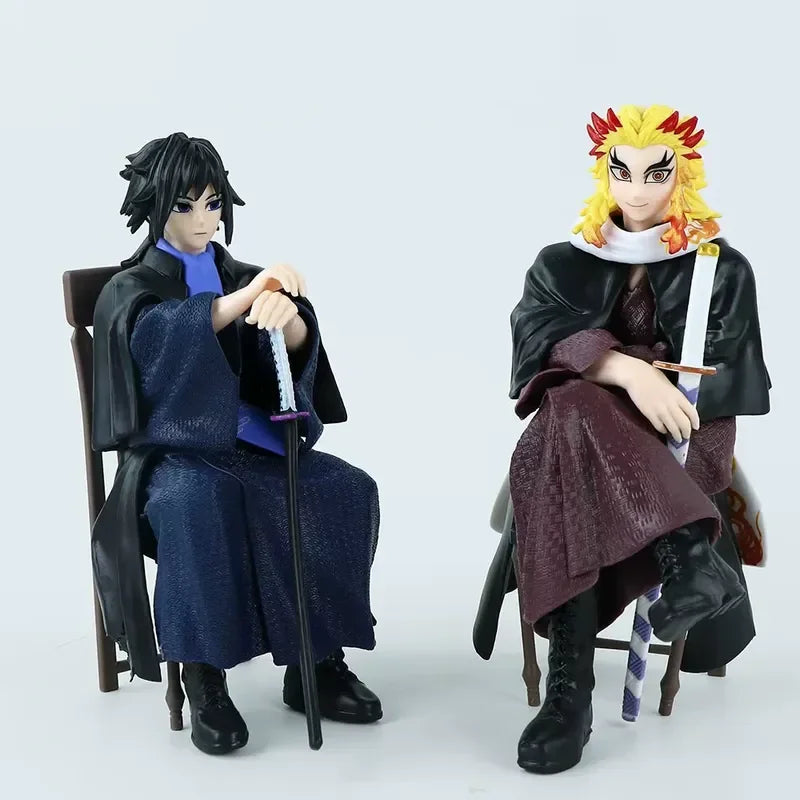 2pcs Demon Slayer Tomioka Giyuu Rengoku Kyojuro Sitting Bachelor Gown Anime Figure Set Home Ornament Collectable Model Toy Gifts