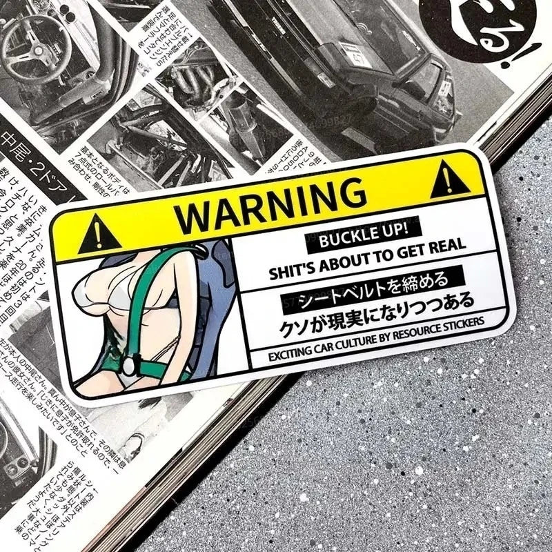 Mini Cooper Airbag Check Decal, Anime Cartoon Waterproof Vinyl Warning Sticker Auto Interior Decor Accessories
