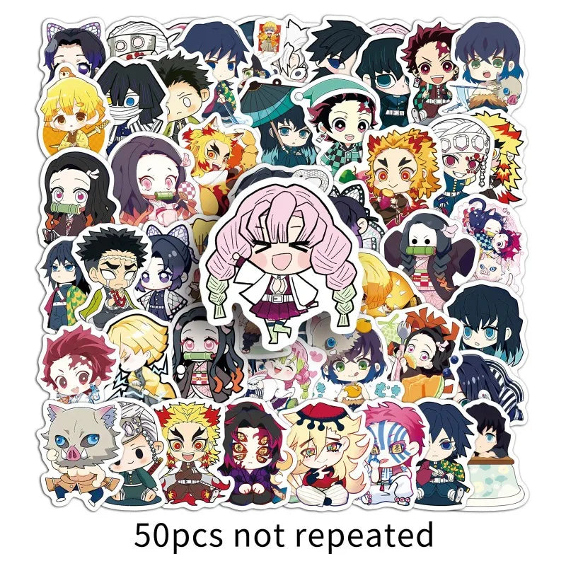 50pcs/bag Demon Slayer Q Version Sticker Japanese Manga Anime Creative Waterproof Decoration Mobile Phone Case Ledger Sticker