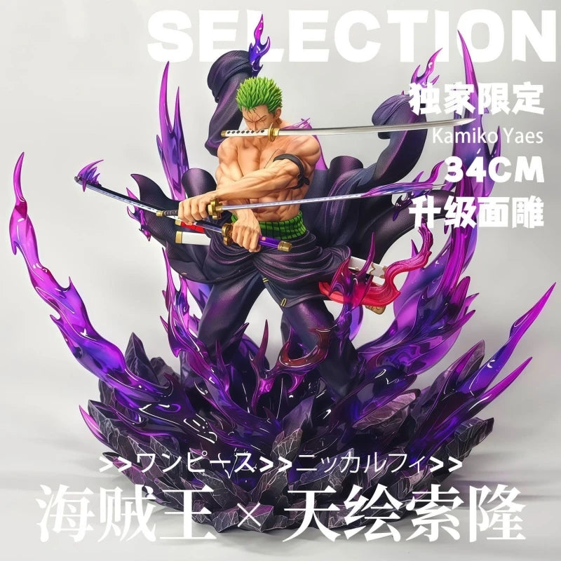 New One Piece 34cm Jt Full Painting Roronoa Zoro Gk Figure Battle Scene Statue Popular Anime Characters Desktop Decoration