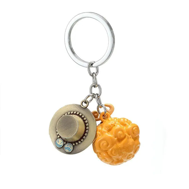 One Piece cartoon anime Devil Fruit keychain, Ace's Flame-Flame Fruit and Luffy's Gum-Gum Fruit two-piece pendant accessories