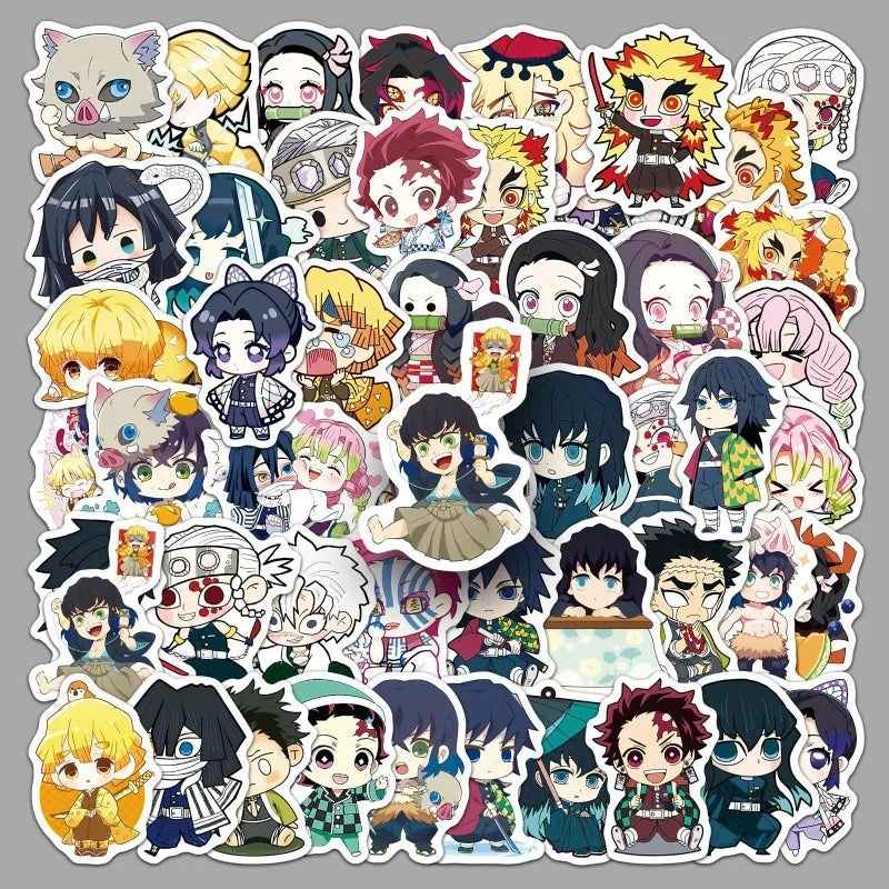 50pcs/bag Demon Slayer Q Version Sticker Japanese Manga Anime Creative Waterproof Decoration Mobile Phone Case Ledger Sticker