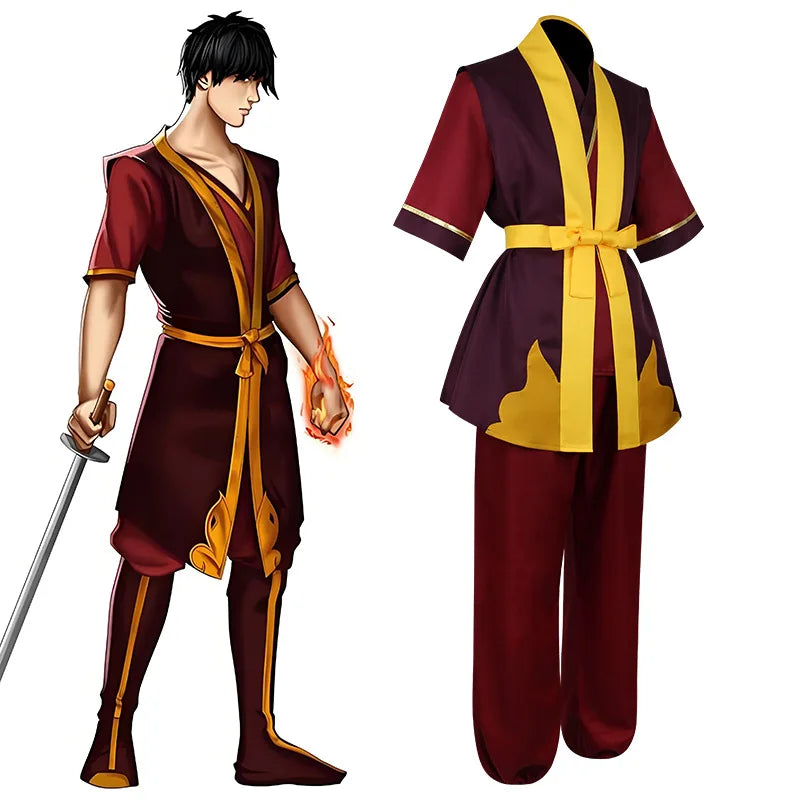 Avatar The Last Airbender Prince Zuko Cosplay Costume Anime Red Costume Black Wig Man Women Adult Clothes for Halloween Parties