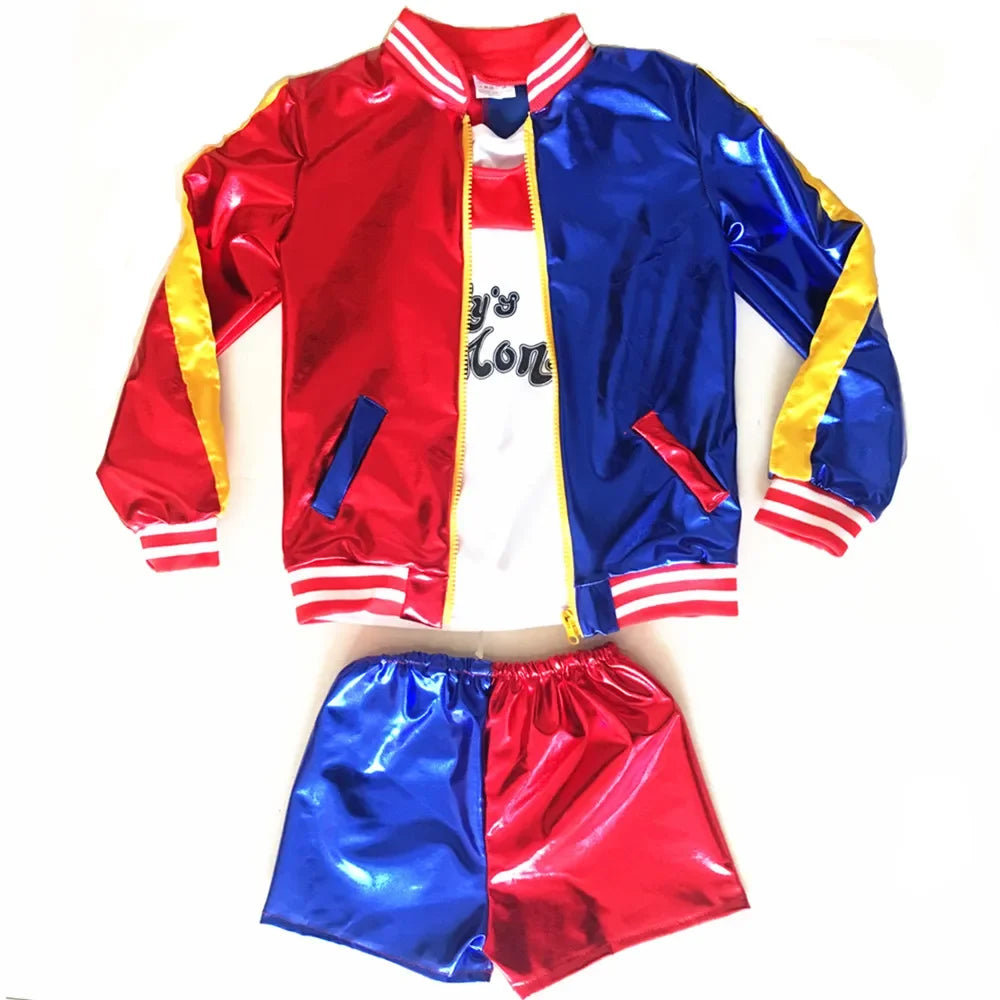 Costume de carnaval Harleen Quinzel pour femmes et filles, T-shirts, veste supérieure avec perruque