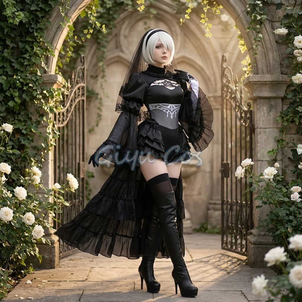 Yorha 2B Cosplay Costume Outfit Games Suit Women Role Play Costumes Halloween Party Wedding Dress