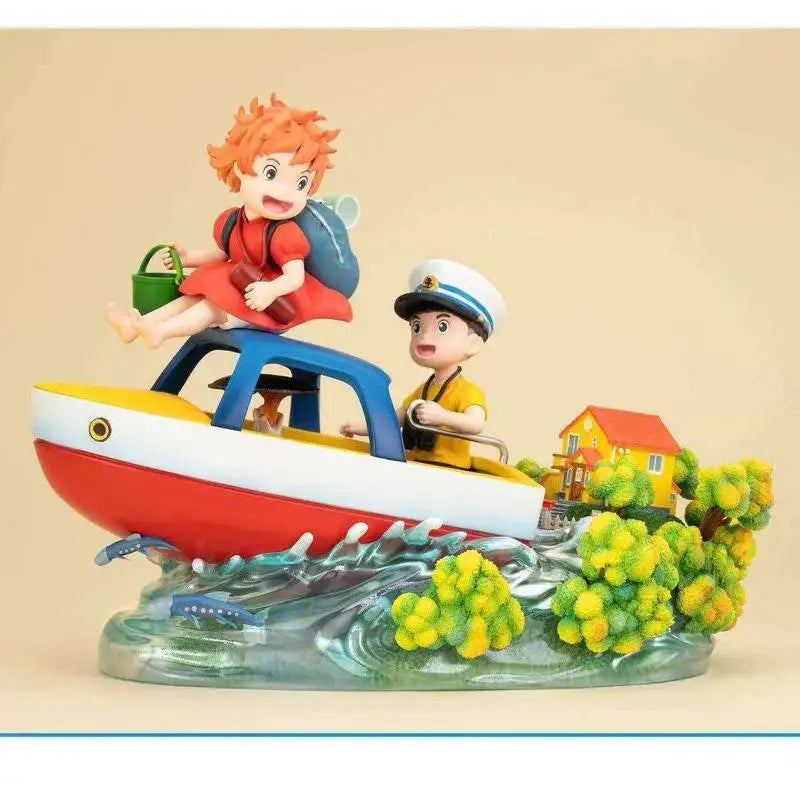 14cm Anime Ponyo & Sosuke Boat Scene Statue Action Figures Pvc Desktop Collectible Ornament Cartoon Model Toy Car Decor Fan Gift