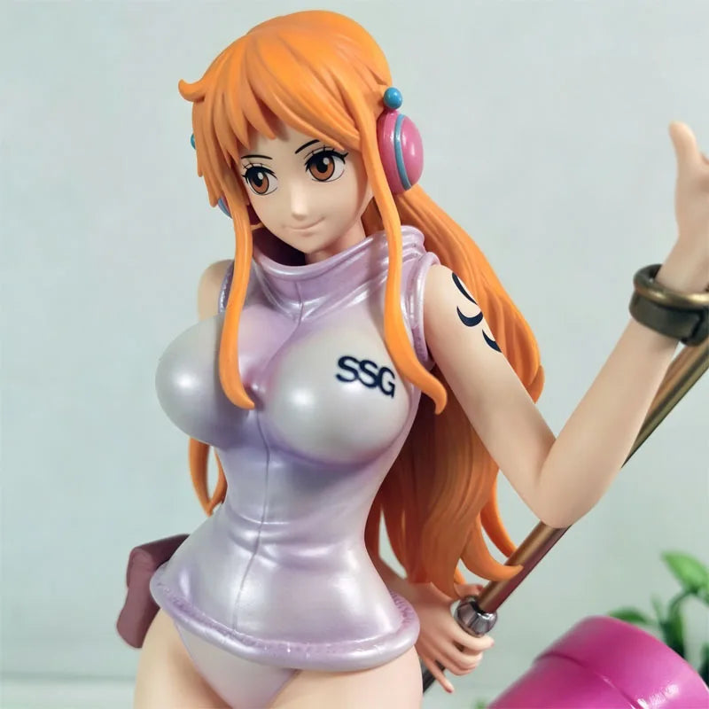 Anime One Piece Nami Egghead Version Figurine With Clima-Tact Staff Pink Boots Anime Figure Desktop Ornament Toy Collect Gifts