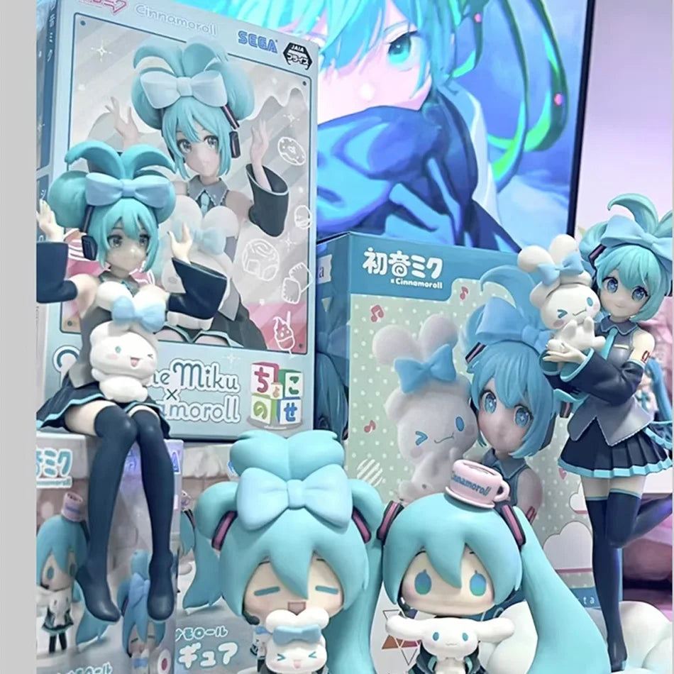21CM Hatsune Miku X Cinnamoroll Raccoon Demon Kuromi Kawaii Anime Peripheral Figure PVC Action Figure Model Doll Toy Gift