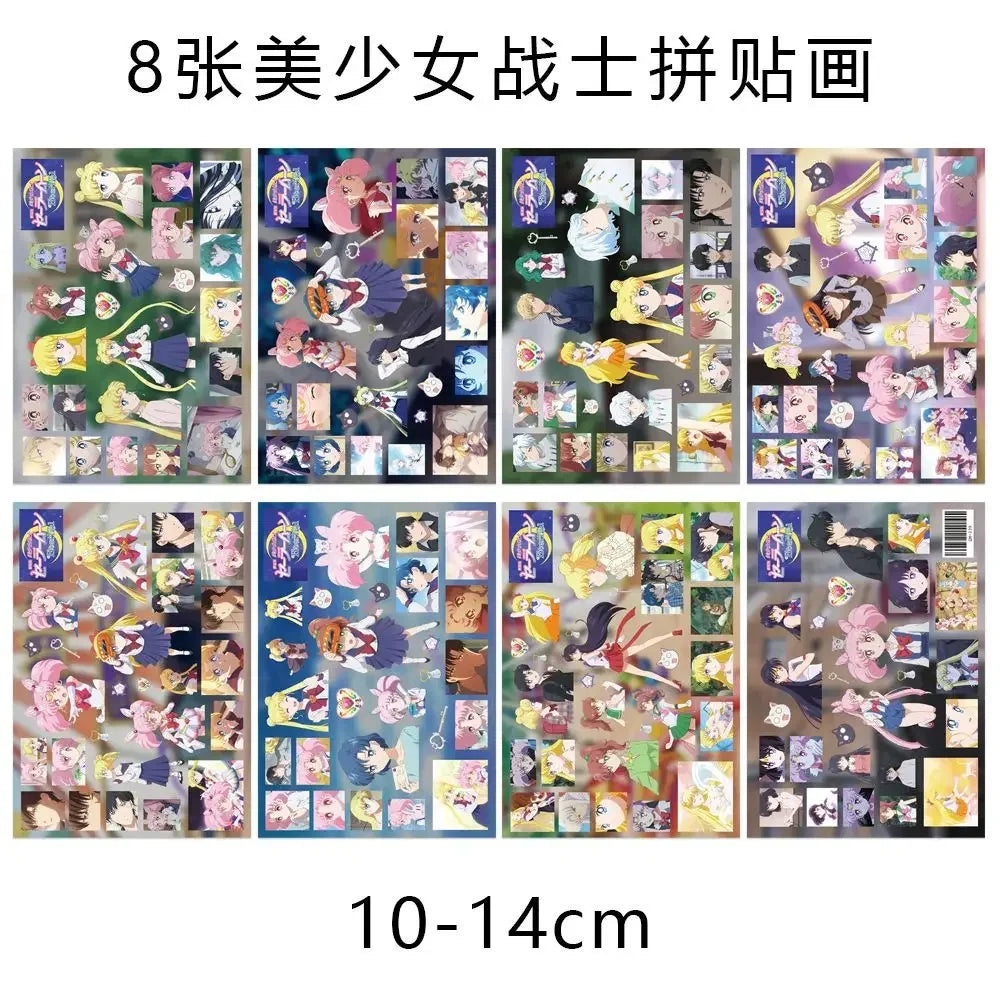 8 pcs Sailor Moon anime cut film cute girl heart water ice moon sticker kawaii cartoon animation collage waterproof sticker gift