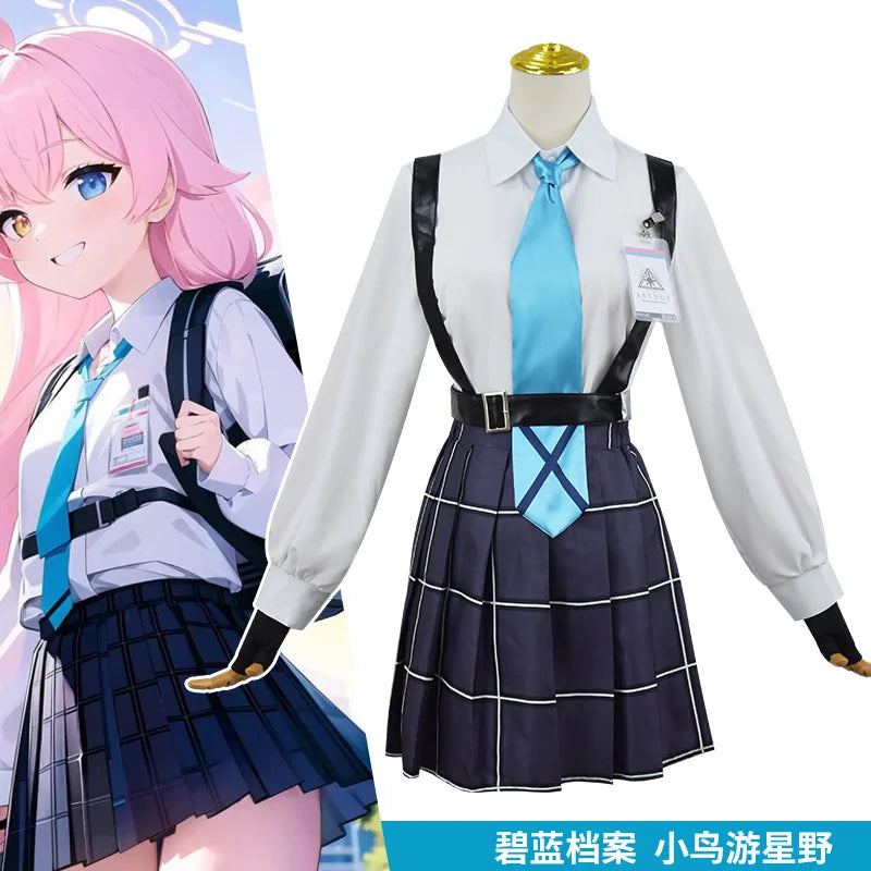 Takanashi Hoshino Costume Game Blue Archive Cosplay School JK Uniforms Top Skirts Wig Outfit Carnival Party Women Man Anime Suit