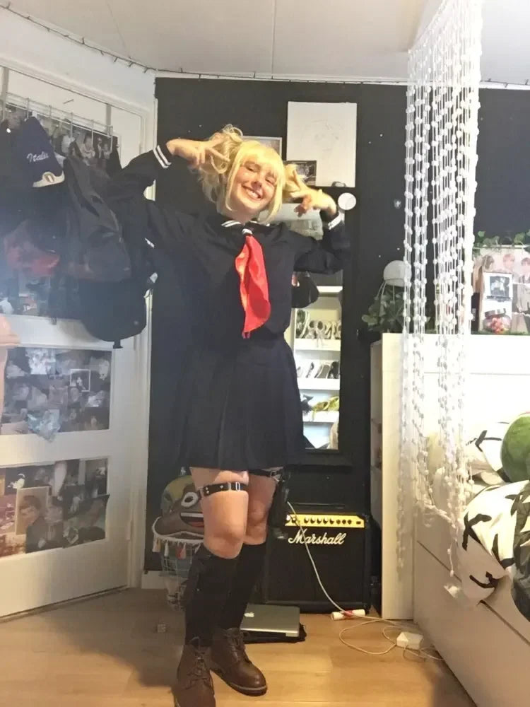 Japanese Korean Anime Cosplay Halloween Costume Women Girls Himiko Toga Cos JK Sailor Uniform Sweater Coat Wig dress up