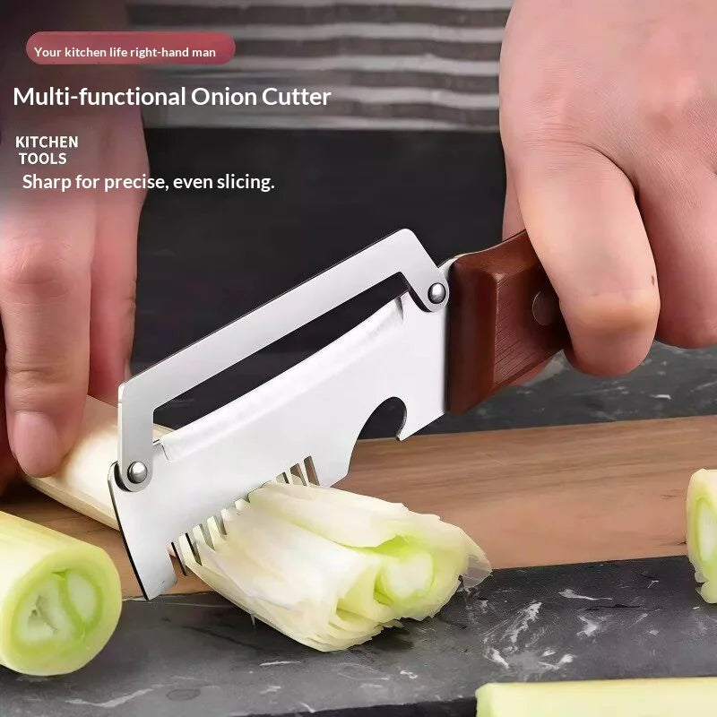 3‑in‑1 Multifunctional Vegetable Peeler Stainless Steel Fruit Slicer Wooden Handle Kitchen Gadget For Potato Onion