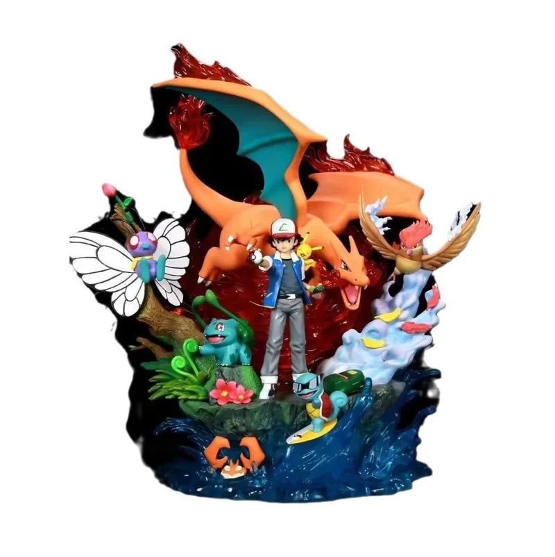 PokéMon Ash Ketchum Family Light Up Gk Anime Figure Charizard Squirtle Bulbasaur Collectible Model For Adult Collectors