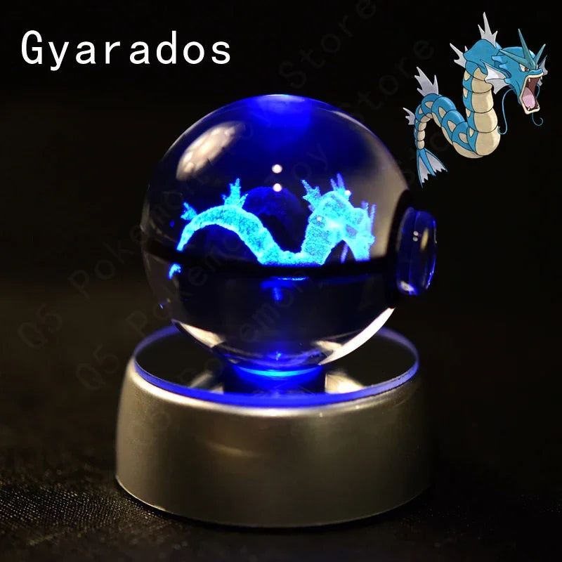3D Pokemon Crystal Ball 5CM Mewtwo Pikachu Gengar Crystal Glass Pokemon Ball Pokeball Figure Night Light LED Lamp Base Gift