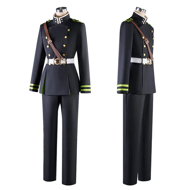 Seraph of the End Cosplay Costume - Yuichiro & Mika Hyakuya Anime Uniform with Super Long Cape, Halloween Carnival Roleplay Outf