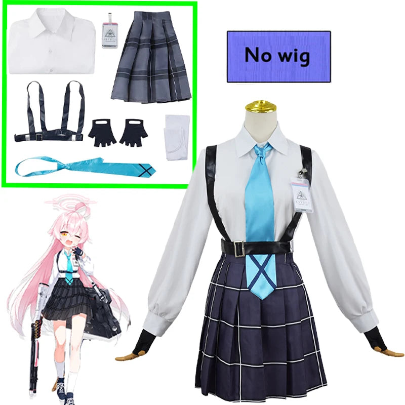 Takanashi Hoshino Costume Game Blue Archive Cosplay School JK Uniforms Top Skirts Wig Outfit Carnival Party Women Man Anime Suit