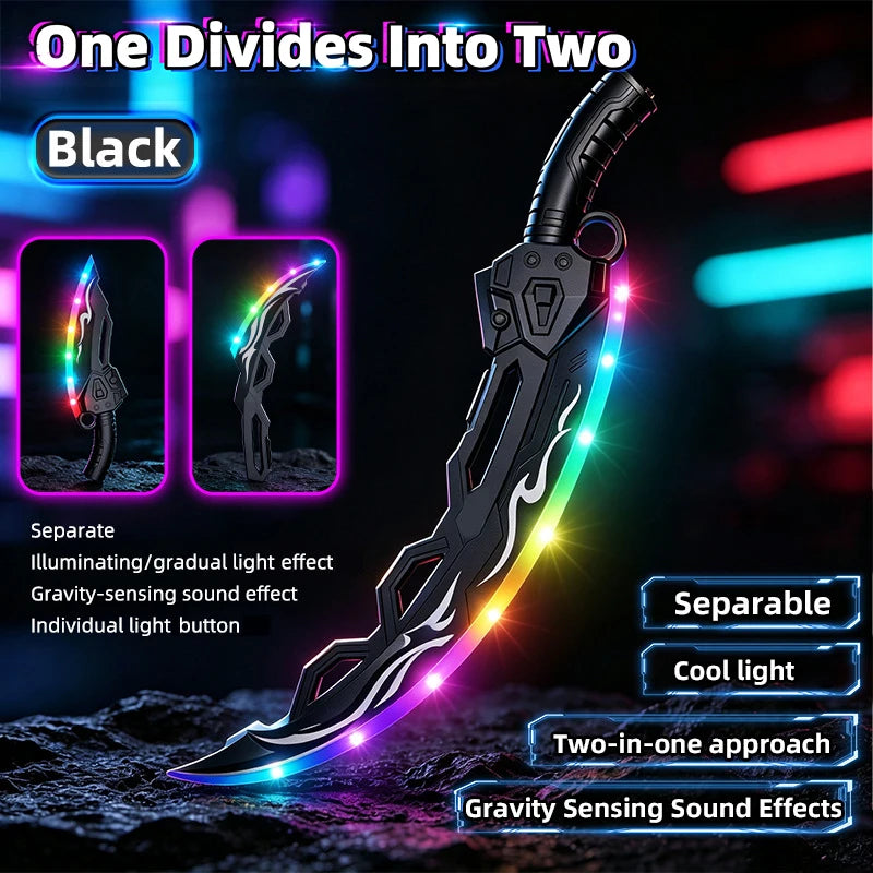 Lightsaber Sword Toy Dual Splicable Luminous Moon Blade with Sound Effect 7 Adjustable RGB Light Modes for Cosplay Party Gift