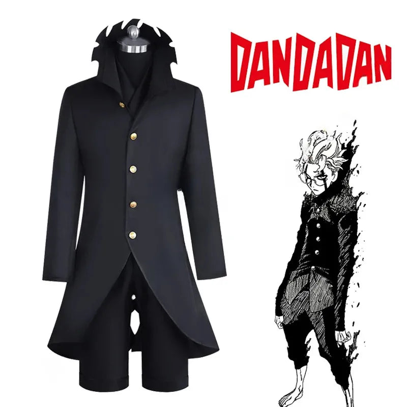 Ken Takakura Okarun Cosplay Costume Anime Dandadan Okarun Granny's Powers Black Uniform Face Cover Glasses for Women Men